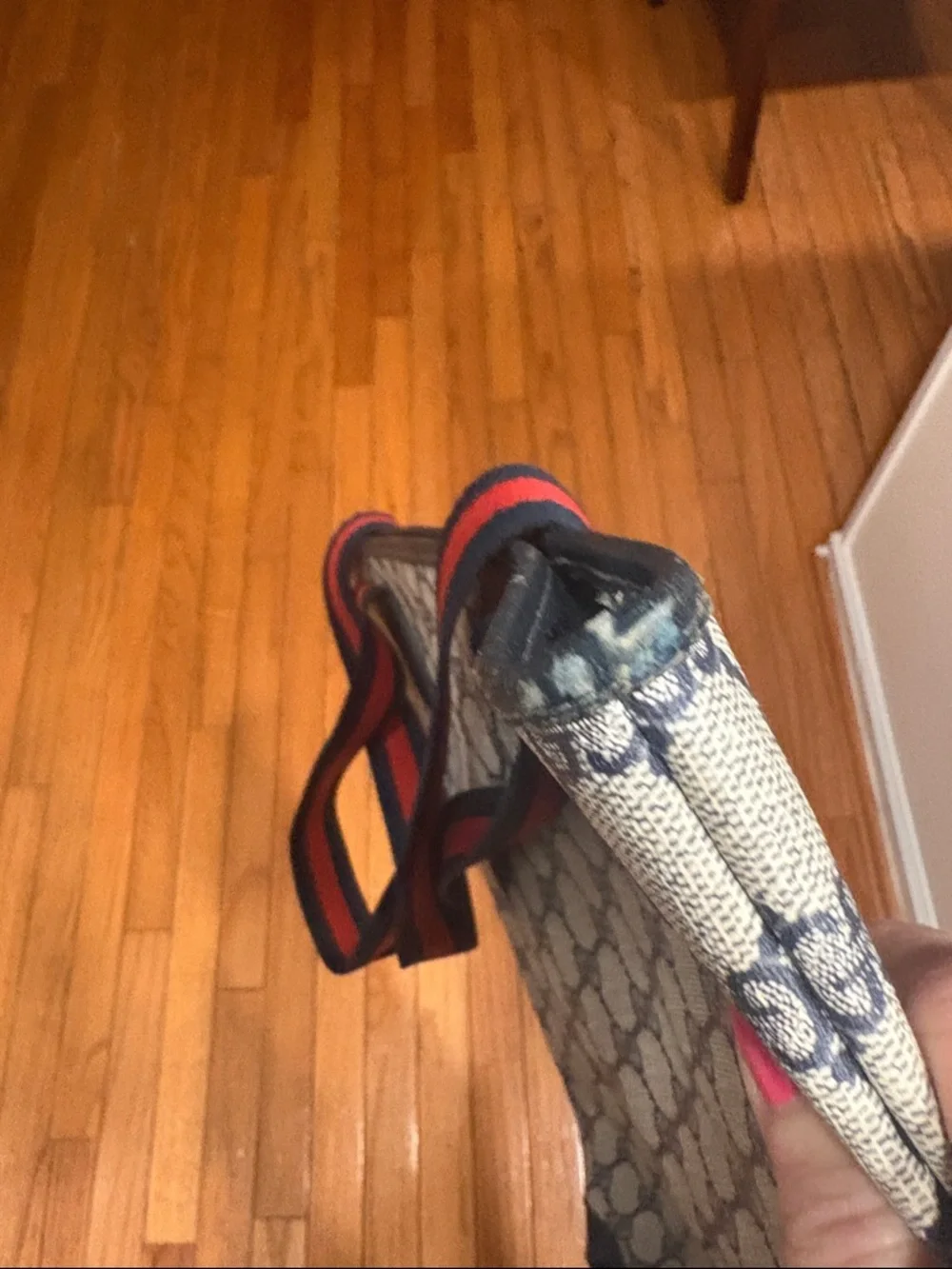 Gucci Navy & Red Monogram Canvas Tote - Picture 5 of 5